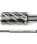 Oscarbide annular cutter with Weldon shank; 1-1/4 in cutting diameter, 2 in depth; two-piece mag drill bit set