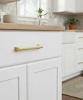 15 Pack Brushed Brass Cabinet Pulls 5 Inch Hole Center 128mm Kitchen Cabinet Handles For Cabinets And Drawers Upgrade Your Space With A Slick Durable Solid Brass Look And Easy Install AL3071BB on white drawer