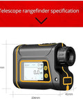 1500M Golf Rangefinder With Color Touch Screen And Slope Compensation Laser Distance Meter featuring specs and dimensions.