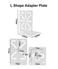 L shape adapter plate showing dimensions for sturdy steel CCTV camera mount bracket adapter with large plate fitment.