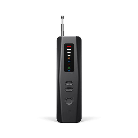 Front view of Hidden Camera Detector Pro With Advanced Anti Spy Tech RF Signal And GPS Tracker Finder with buttons and antenna
