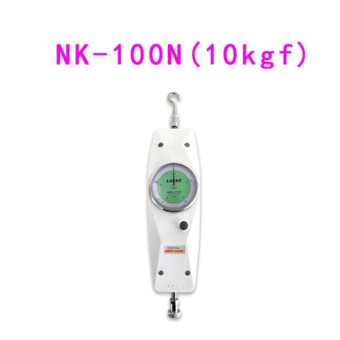 Analog Push Pull Force Tester Tension Meter Dynamometer For Accurate Compression Testing, 0 To 10 Kgf Range NK-100N, High Precision 1 Percent Full Scale, Center Axis Travel, Great For Lab And Shop., white analog force gauge with hook and dial