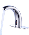 Touchless Bathroom Sink Faucet With Motion Sensor Hands Free Infrared Tap For Commercial Use Battery Operated Control Box Adjustable Temperature Chrome Finish Includes Deck Plate And Hole Cover