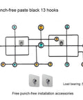 Slick Wall Mounted Coat Rack Door Hook Organizer features 13 hooks with decorative stones, punch-free design, and black iron build.