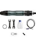 Heavy Hitter Pneumatic Die Grinder Kit With High Speed Air Polisher Engraving Pen and rugged metal housing components including tools and bottle.
