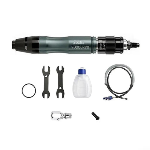 Heavy Hitter Pneumatic Die Grinder Kit With High Speed Air Polisher Engraving Pen and rugged metal housing components including tools and bottle.