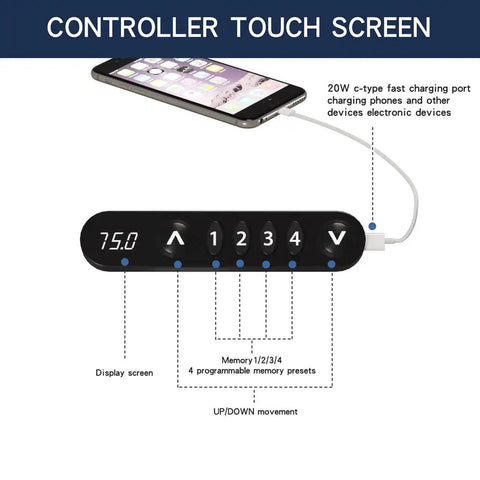Sturdy Electric Standing Desk 55 Inch Height Adjustable Home Office Gaming Computer Table controller touch screen with USB port.