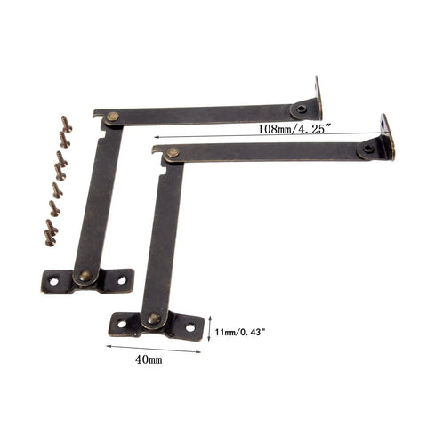 Two Pack Left Side Lid Support Hinges For Wood Boxes And Cabinets, Folding Lift Up Stay Hinge, 4.25 Inches, antique bronze