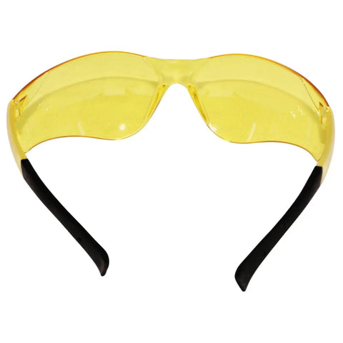 Heavy Duty Amber Safety Glasses With Rad Atac Coating And Grippy Rubber Temples Lock Smoothly During Rough Shifts Wraparound Polycarbonate Lenses Block Impact Hazards Quick In This 12 Pack Crate crafted for tradesfolk, amber tinted with rubber temples.