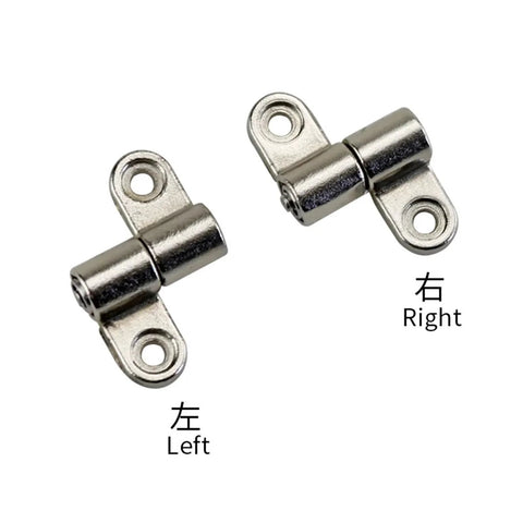 Pair of small damping hinges with mounting lugs, chrome finish, left and right for 360-degree flip