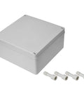 Weatherproof 6x6x3 Inch IP65 Junction Box Made From PS Plastic Electrical Enclosure For Indoor Or Outdoor Use Rugged Universal Conduit Project Box Dustproof And Rainproof Ideal For Control Panels Garden Lighting Security Systems 4 Pack with connectors.