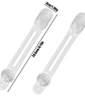 Two Pack Clear Reptile Terrarium Slider Lock Featuring Heavy Duty Adhesive Mount No Drill Needed For Bearded Dragon Cages And Cabinet Latches, clear plastic locks measuring 20.6cm and 3cm.
