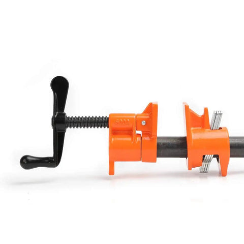 Heavy Duty Three Quarter Inch Pipe Clamp Fixture With Crank Handle, Hardened Steel, One And Three Quarter Inch Square Clamp Faces