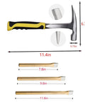 Geology Rock Hammer Kit For Rock Hounding And Prospecting Includes All Steel Rock Pick With Pointed Tip, Three Heavy Duty Chisels