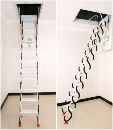 Top Tier Electric Pull Down Attic Ladder Retractable Ceiling Staircase in matte black, 70x120cm, showcasing foldable loft access.