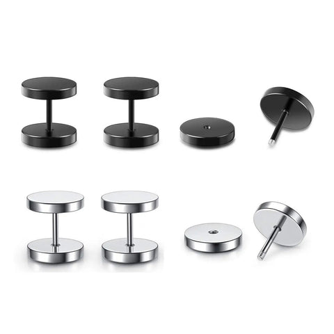 8 Pairs 16G And 18G Wood Turquoise And Stainless Steel Fake Ear Gauges Set For Men And Women Punk Barbell Stud Earrings