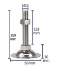 Beefy Heavy Duty M16 Adjustable Feet Set For Furniture And Machinery, stainless steel leveler with 86mm base and 159mm height