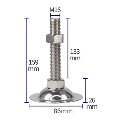 Beefy Heavy Duty M16 Adjustable Feet Set For Furniture And Machinery, stainless steel leveler with 86mm base and 159mm height
