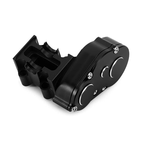 Durable Aluminum Transmission Kit for 1/30 Scale Axial SCX30 Upgrade, CNC aluminum gearbox, stainless gears, black finish.