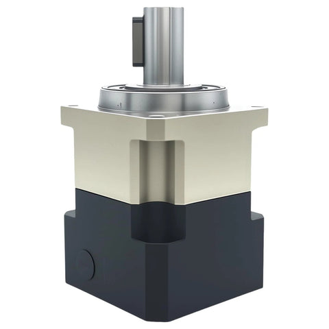 TOSEASTARS planetary gearbox speed reducer 10:1 ratio with 14mm shaft, beige upper housing and dark base, front view