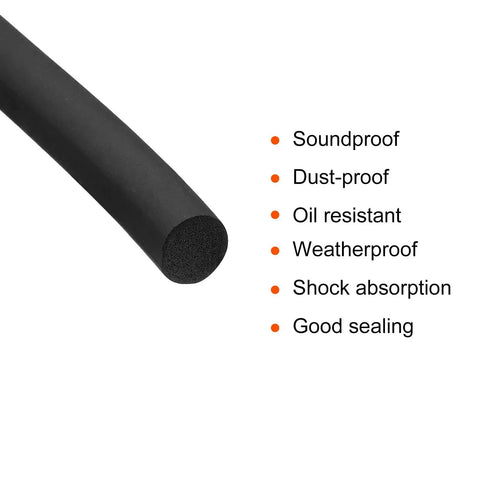 Tough As Nails EPDM Foam Rubber Seal Strip 4mm X 10 Meters round profile with black color, demonstrating soundproof and weatherproof properties.