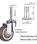 2 Inch Rubber Caster Wheel Set Of 4 With Five Sixteenth Inch By One And A Half Inch Stem And 20mm Socket Inserts For Furniture Crib Trolley Dining Car Casters Easy To Install Durable Quiet Rolling For Home And Workshop, side view with measurements.
