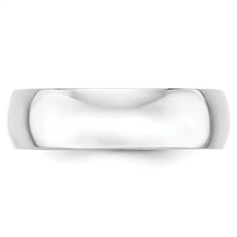 Slick 10K Solid White Gold Wedding Band For Men Comfort Fit Half Round Ring With Polished Rhodium Shine Classic Daily Driver Premium Jewelry Gift Size 8 from top view