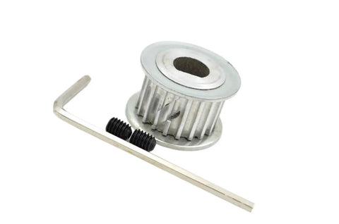Premium 20 Tooth Timing Pulley And Synchronous Belt Kit Aluminum Alloy Construction with bolts and wrench for CNC setups.