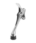 Heavy Duty Zinc Alloy Kickdown Door Stopper With Rubber Tip And Floor Grip Adjustable Drop Door Holder For No Slam Propping Open Doors In Silver Finish For Home And Office shown from side view.