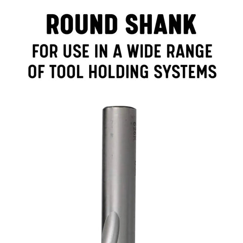 Round shank of Five Eighths Inch Carbide Tipped Taper Length Drill Bit DWDTL Series for versatile tool holding.