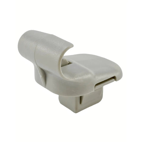 Mazda Sun Visor Retainer Clip Holder in beige ABS, close-up view, for 2010-2015 models. Weather-resistant, no tools needed.
