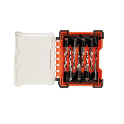 8 Piece Drill Tap Tool Kit For Aluminum Brass Copper Plastic And Mild Steel, Tap Deburr And Drill In One Step in open case