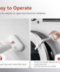 Baby Safe Washer And Dryer Door Stopper Prop For Front Load Laundry, Childproof Door Holder demonstrating easy lock mechanism
