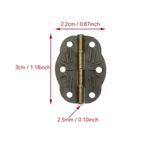 Six Sets Mini Door Hinges Bronze Finish for Cabinets and Drawers, 30x22mm, shown with dimensions marked in red