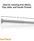 Ultimate Rotary Thread Repair Kit Set For Internal And External Threads, Universal Inch And Metric Files with size dimensions