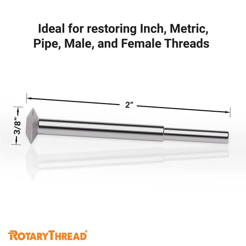 Ultimate Rotary Thread Repair Kit Set For Internal And External Threads, Universal Inch And Metric Files with size dimensions