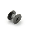 Close-up of a heavy-duty black steel Chicago screw from the Straight Up 120 Piece Chicago Screw Set With Phillips Drive Binding Rivets.