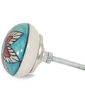 Side view of a colorful flower-shaped knob from Assorted Ceramic Cabinet Knobs Set Of 12 With Chrome Hardware For Kitchen, Bathroom, And Furniture
