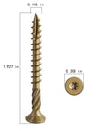 Two Inch Deck Screws For Exterior Wood, Rust Resistant Epoxy Coated Bronze Finish, close-up on screw dimensions and T20 star bit