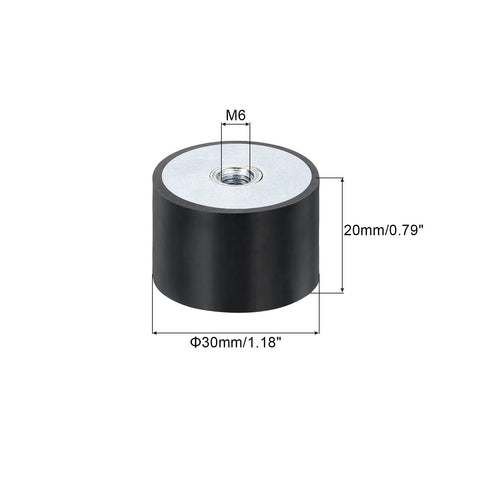 8 Pack M6 Female Thread Rubber Mounts 30X20MM Shock Absorber Isolation Pads showing dimensions and structure for machinery use.