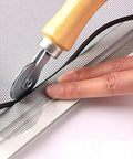 Badass Window Roller With Wooden Handle For Screen Window Seals And Rubber Strips Double Head Pressure Wheel Manual Pulley Tool For Smooth Glazing Install And Home Repair Fixes That Are Totally Sick And Ready To Rock, pressing rubber strip onto screen.