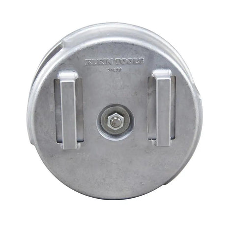 Tie Wire Reel for 12 to 18 Gauge Wire, Lightweight Aluminum Construction, Made in USA, circular back view with mounting bracket