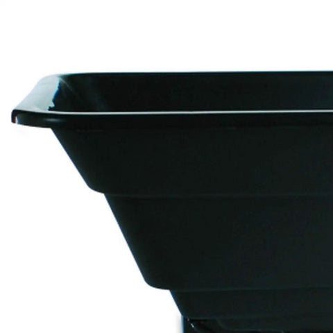 Close-up of black hopper on ATV Food Plot Spreader With 50 Lb Capacity, Hopper Cover To Protect Seed And Fertilizer, heavy-duty design.