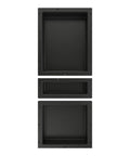 Triple Niche Recessed Shower Shelf Black With Three Inner Shelves Built To Handle All Your Shower Stuff Fits 16 Inch Wide By 40 Inch High By 4 Inch Deep Tile Ready All In One Bathroom Storage Solution, front view