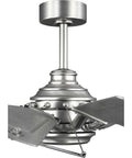 Chic Slick Farmhouse Ceiling Fan With A Tough Antique Nickel Finish And Massive Twelve Blade Windmill Design For That Fresh Modern Rustic Vibe Inside Open Living Spaces, close-up view of the mount and blades.