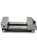 Kickass Heavy-Duty CNC Mini Steel Bench Vise, view of sturdy steel construction and manual clamping system for precision tasks.