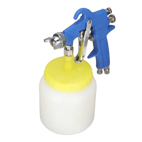 Heavy Duty Stainless Steel Paint Sprayer With 1.5 Mm Siphon Nozzle For Auto Detailing and Hot Rod Builds, blue and yellow design.