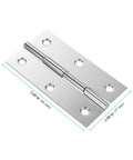 Close-up of a stainless steel butt hinge measuring 2.60 in by 1.46 in, part of the 60 Pack Stainless Steel Cabinet Hinges Measuring Two Point Five Inches, Rock Solid Butt Hinges For Drawers Furniture Doors And Workshop Shelving, Silver Shine Pro Grade.