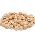 Maple Wood Screw Hole Plugs 1/4 Inch Pack Of 100 With Button Top Mushroom Caps displayed in a pile, ideal for furniture and cabinet projects.