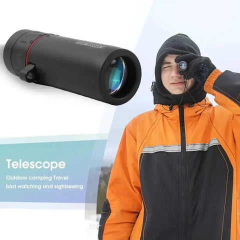 Ultra Powerful 3000X 25mm Long Focus Binoculars For Outdoors HD Pro Monocular For Camping And Hunting IPX6 Water Resistant Bak4 Prism With Wide Field Of View Black, black monocular shown with user outdoors